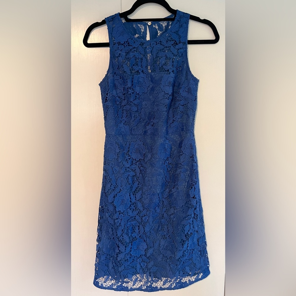 J.Crew Cobalt Blue Floral Lace Shift Dress, Size 2